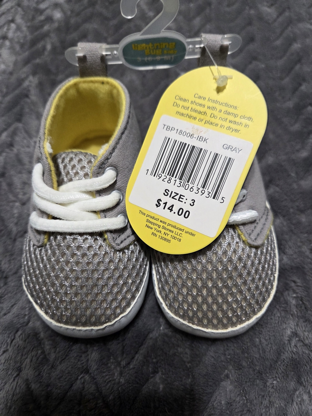 Baby & Walker Gray Mesh Lace-Up Shoes with Yellow Lining